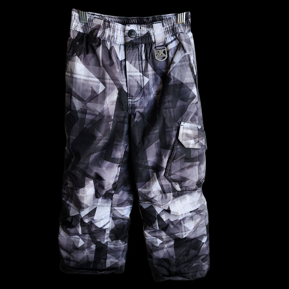 ZeroXposur Snow Ski Pants Boys Girls XS 4/5 Insulated Gray Black Geometric